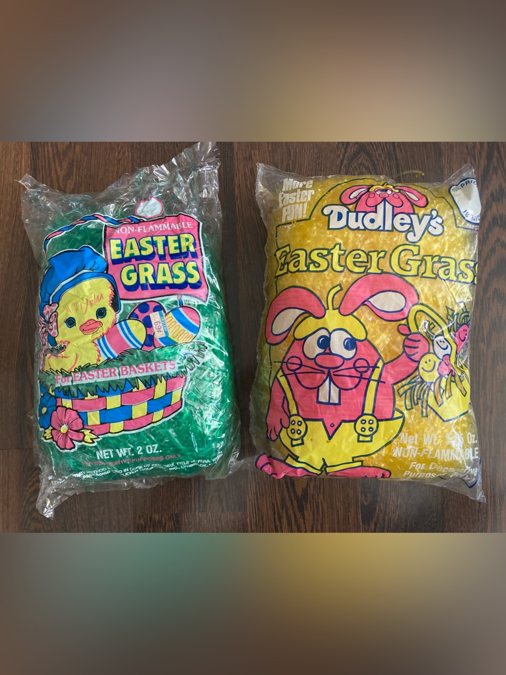 Vintage Easter Grass Decorative Shreds Dudley’s Yellow & No Name Brand Green